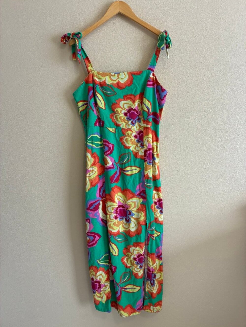 GB Women's Green Floral Print Midi with Tie Straps Dress Size XL